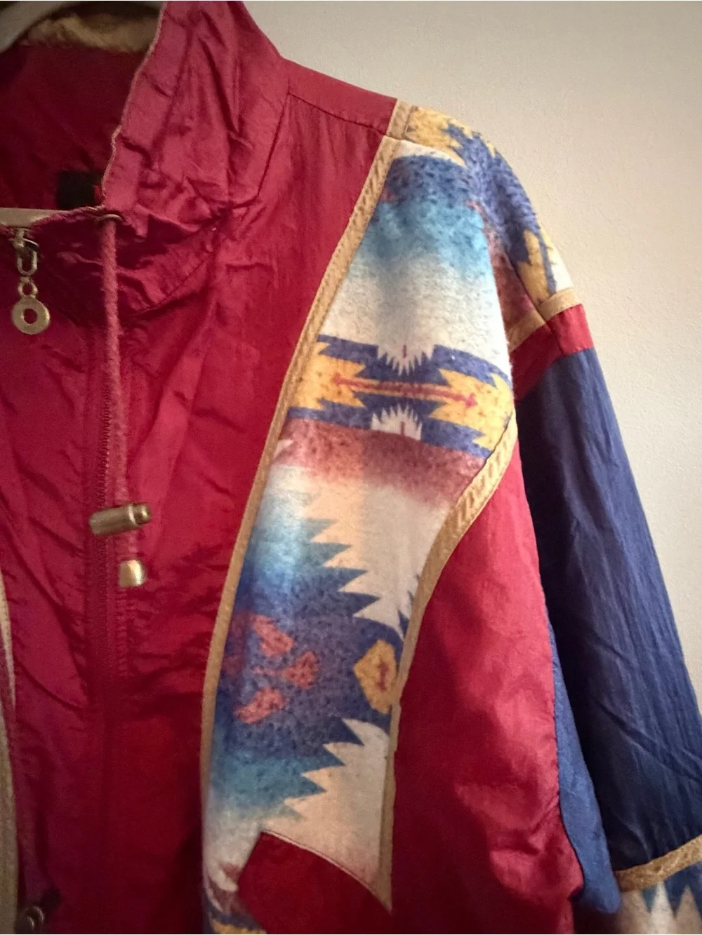 Vintage New York Classics Southwestern Fleece Trim Windbreaker Jacket Size Large